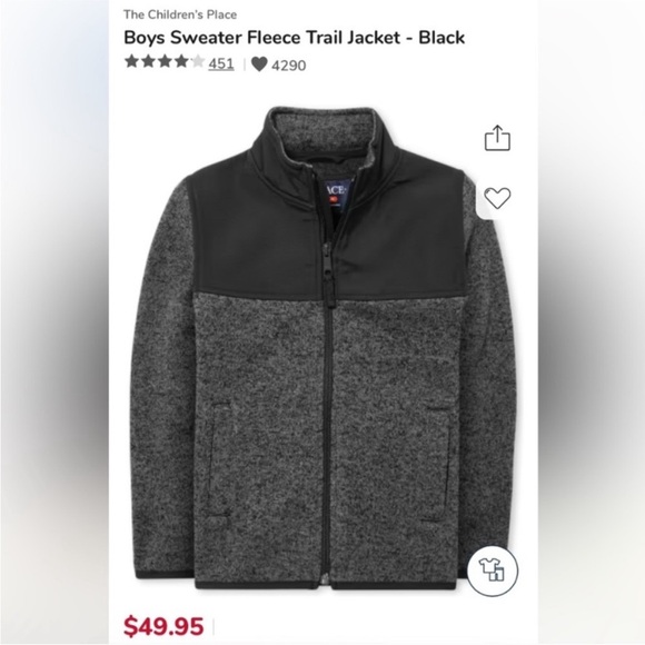 Children’s Place Boys Uniform Sweater Fleece Trail Jacket - Tidal - size L - Picture 7 of 8